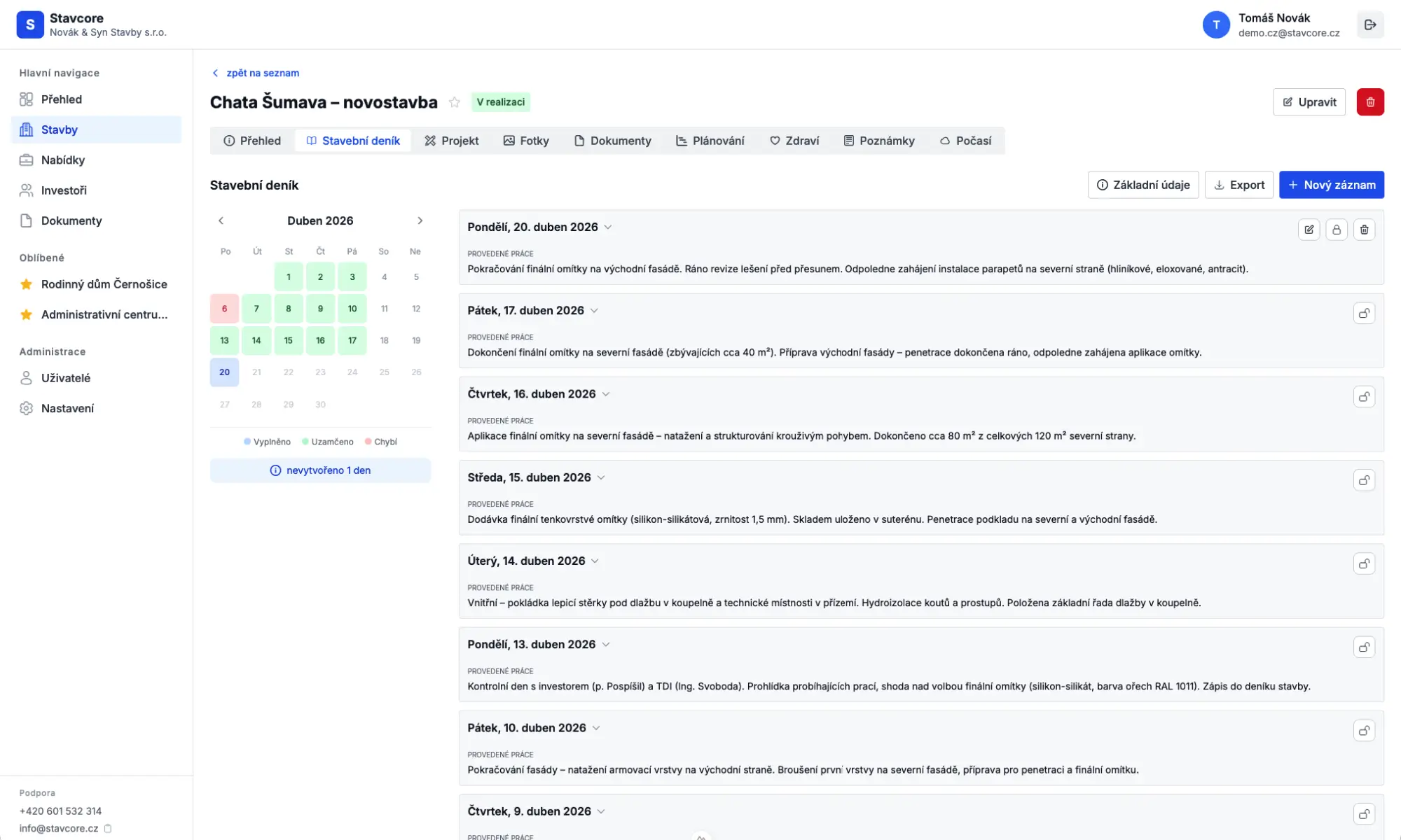 Stavcore – výkazy a reporty