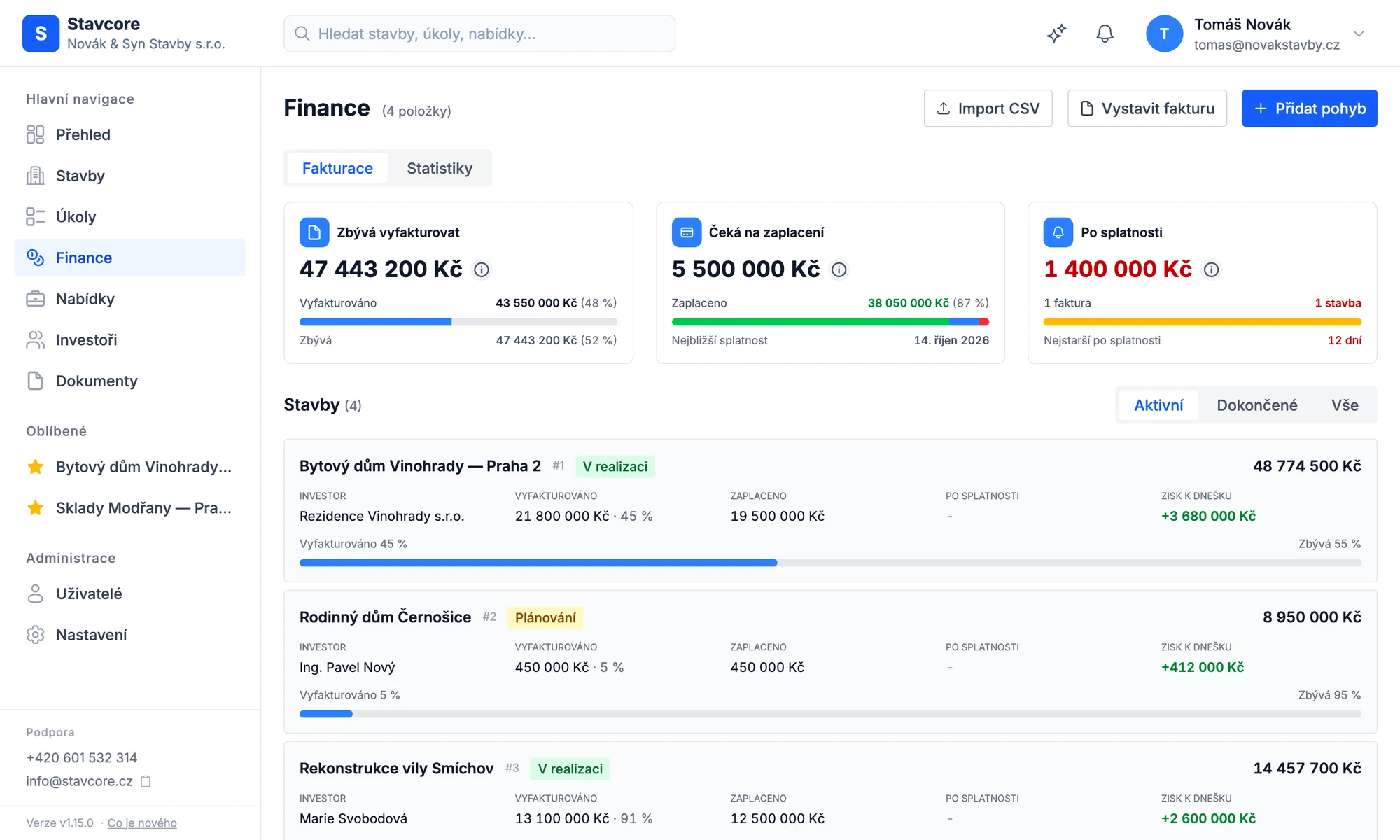 Stavcore – finance a fakturace staveb