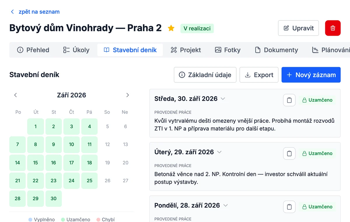 Stavební deník u každé stavby