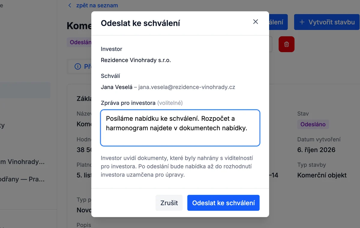 Nabídku pošlete investorovi ke schválení