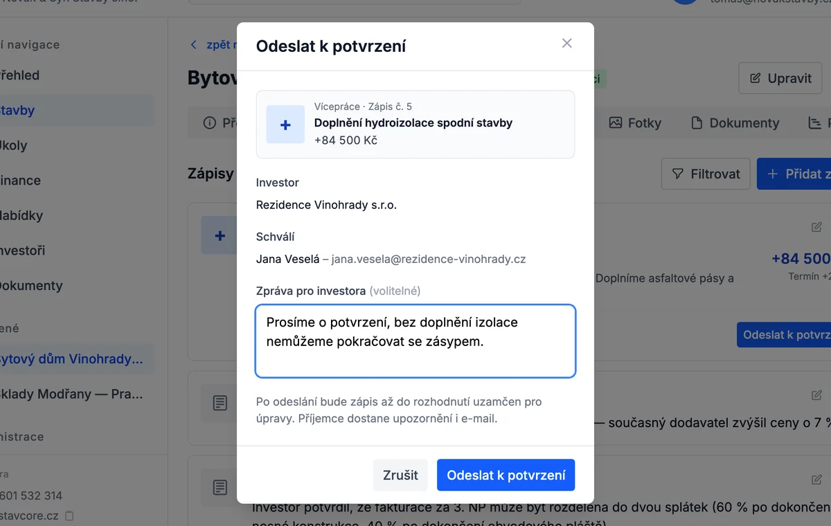 Odešlete zápis k potvrzení