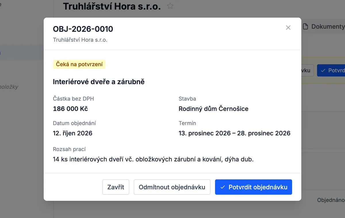 Subdodavatel ji potvrdí v portálu